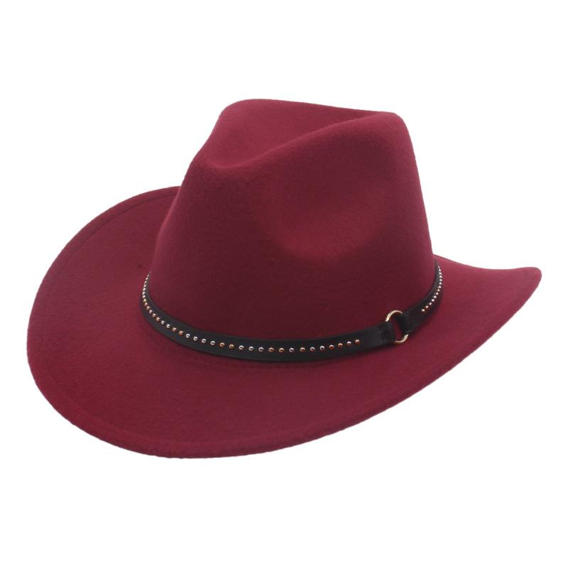 Rivet Belt Decorative Warped Edge Cowboy Hat Western Wind Curved Edge Top Hat Men'S And Women'S Hats