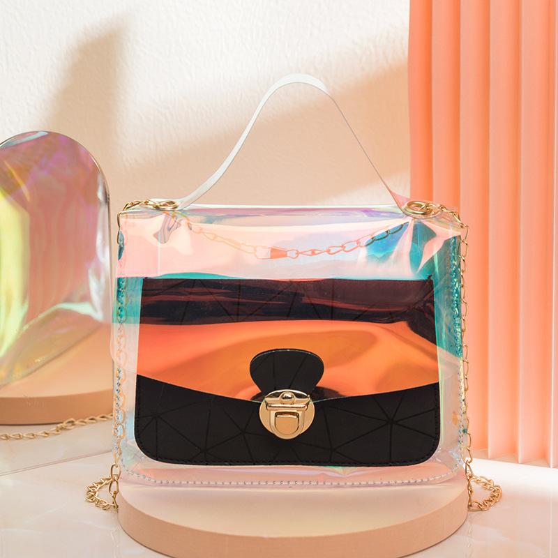 Laser women's bag summer colorful geometric diamond lock chain small square bag single shoulder oblique span portable