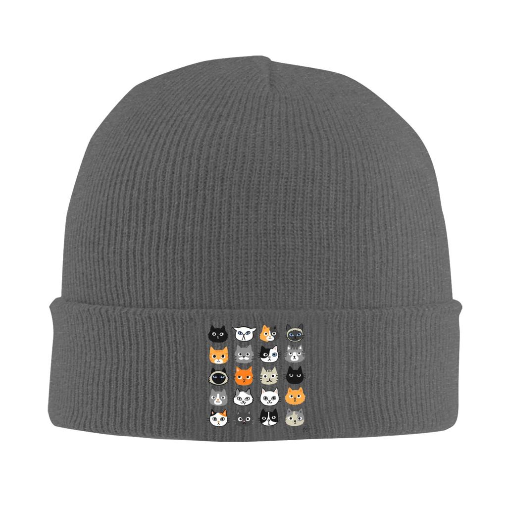 Assorted Cat Faces  Cute Quirky Kitty Cat Drawings Warm Knitted Cap Winter Knit Bonnet Hat Skullies Beanies  Caps for Unisex