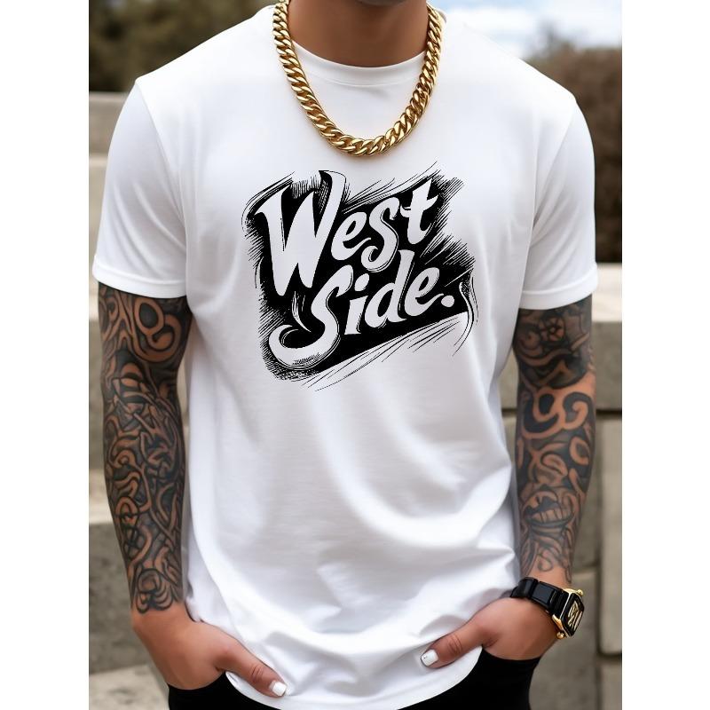 European Size Men's Summer Casual Sports Fashion T-Shirt, Cotton Blend, Soft, Breathable, Loose Fit, White/Blue/Black Regular Fit Crew Neck T-Shirt