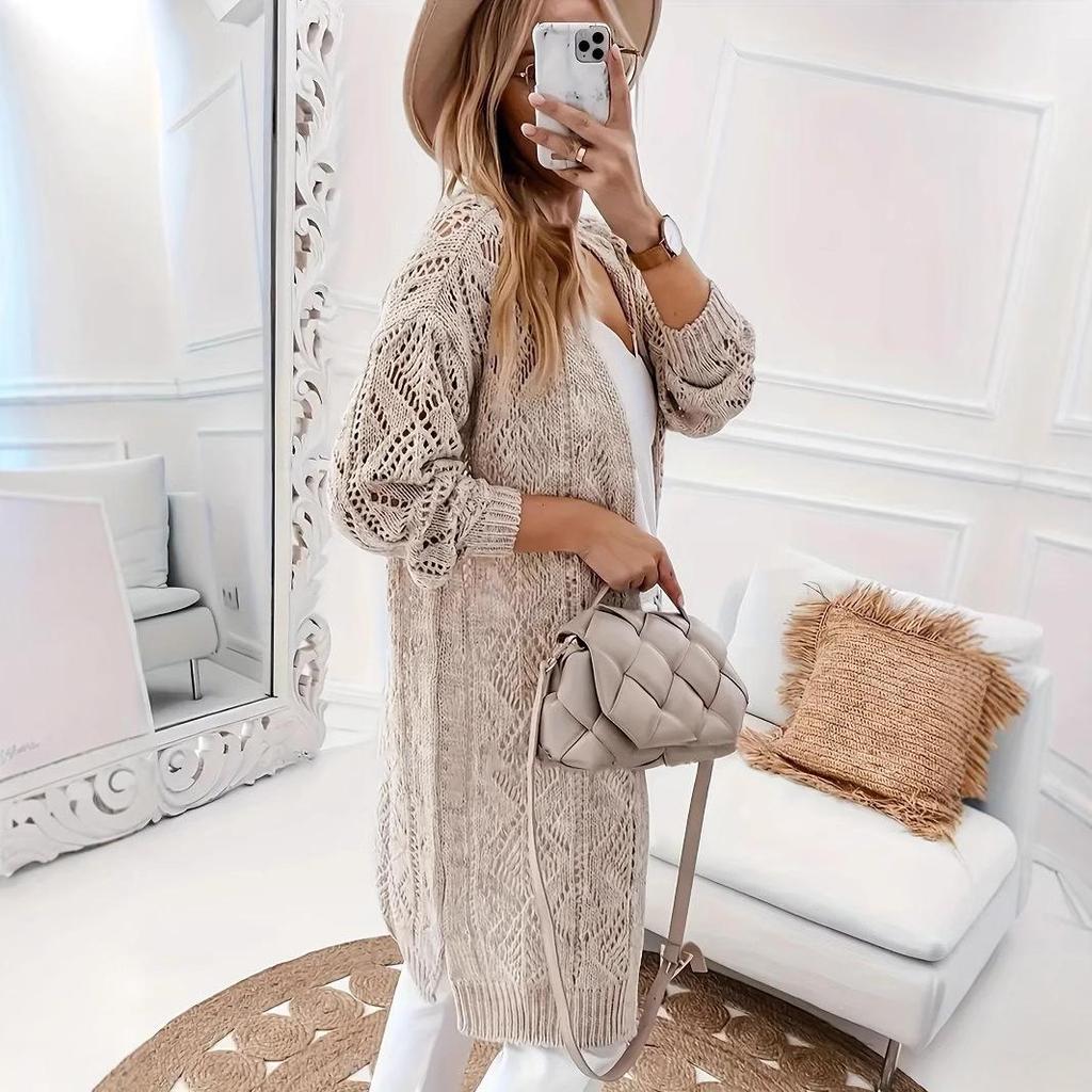 Women's Mid-Length Chunky Knit Solid Cardigan Sweater