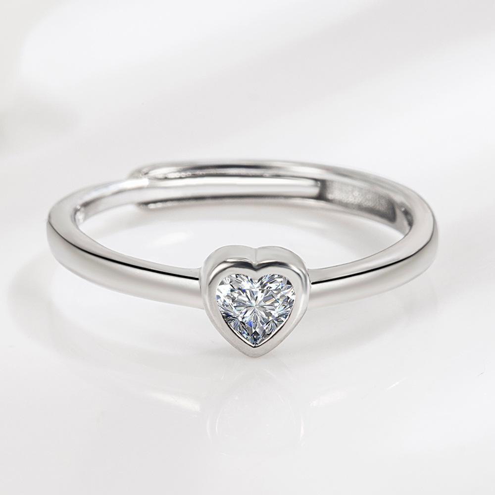 Romantic Elegance Hollowed-out Love-shaped Diamond-encrusted Ring Eternal Heart Couple Men's and Women's Rings Simple Ring Hand Jewelry