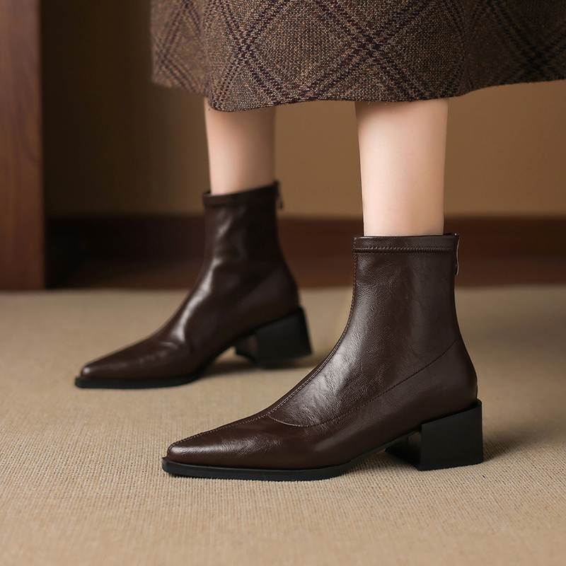 Krazing Pot Microfiber Pointed Toe Thick Heels Chelsea Boots Size 42 Zip Beauty Lady Women Stretch Ankle Boots