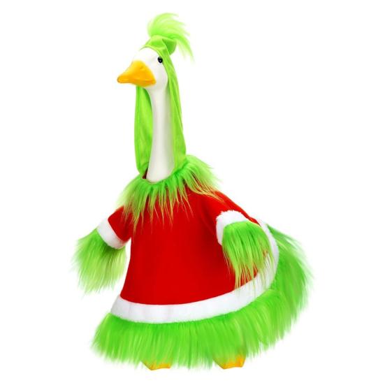 Red Xmas Santa Holiday Costume Christmas Mrs. Claus Goose Outfit Dress for 23" Cement Outdoor Patio Statue Decor