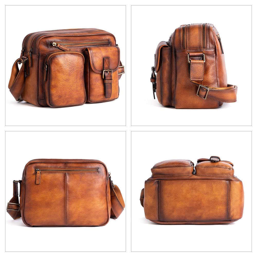 Geantă de Umăr din Piele Naturală de Vacă Tăbăcită Stil Antichitate Whatna pentru Bărbați, Geantă Messenger, Geantă Mică de Afaceri cu Două Compartimente, Mărime A4, Perfectă