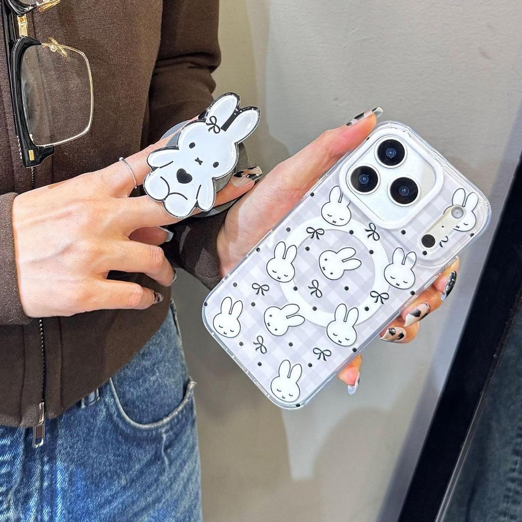 Trendy Miffy Magnetic Anti-Drop Phone Case for iPhone 17/16 Pro Max - Grey/White
