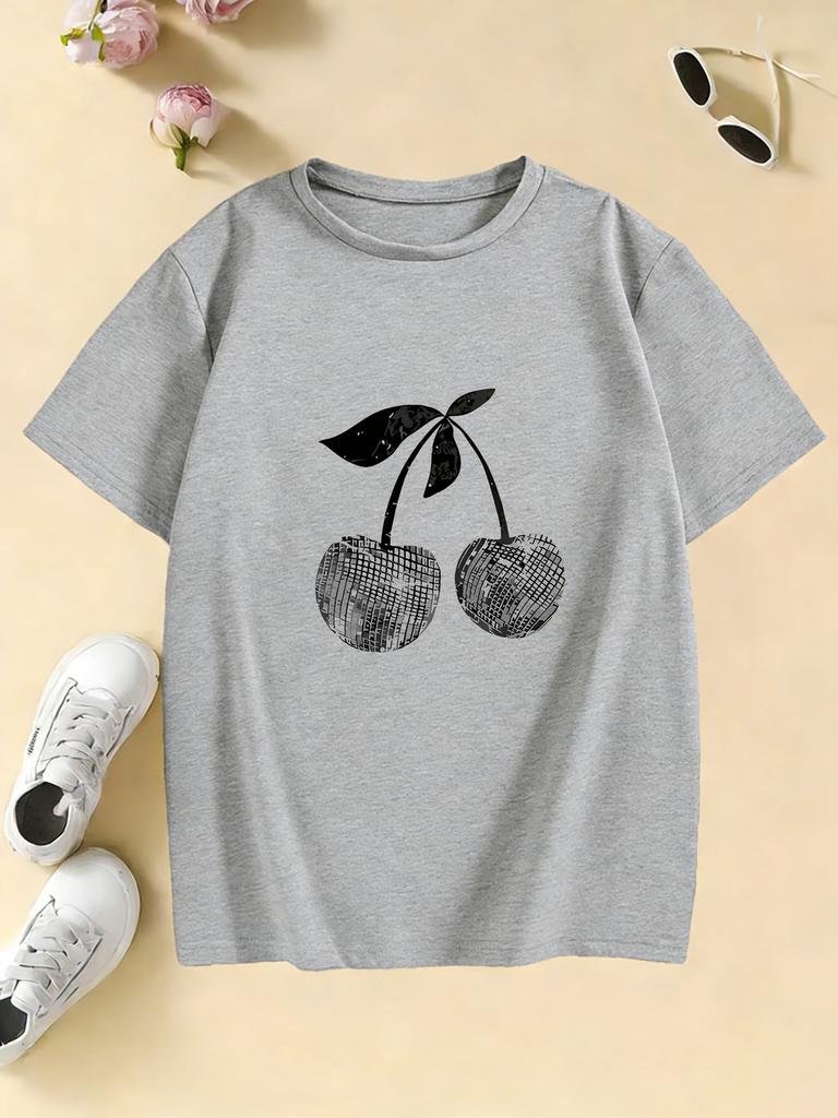 Girls Stylish Cherry T Shirts Short Sleeve Kids Childrens Tshirt Girls Summer Spring Casual Top Tee Shirt