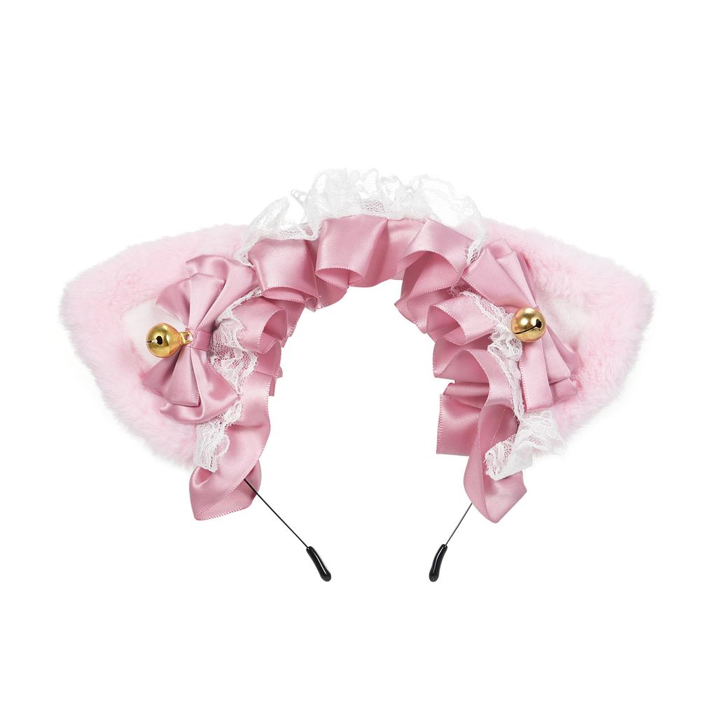Fluffy Cat Ears Headdress Ribbon Headband Cute Hair Ornament Hair Accessory Lace Cat Ears Hairband