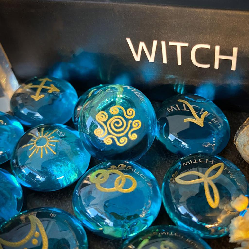 13Pcs Glass Runes Stone with Instruction and Storage Bag Irregular Divination Runes Stone Metaphysical Heal Runes