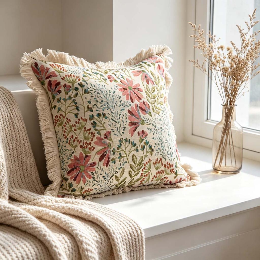 Washable Square Modern Farmhouse Couch Sofa Living Room Outdoor Cushion Decorative Tassel Couch Throw Pillow Covers