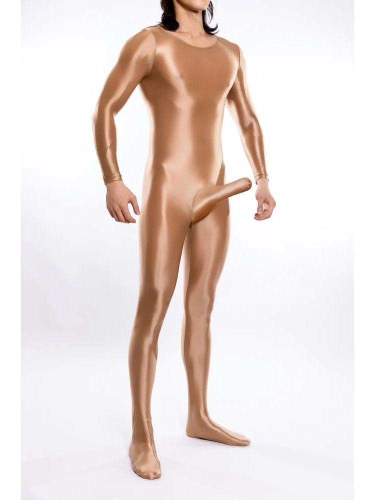 M-XL Glänzender Nylon Catsuit Bodystocking Penis Hülle Bodysuit Strumpfhose Sexy Leotard Einteiliger Unitard Dessous Pyjama Körper
