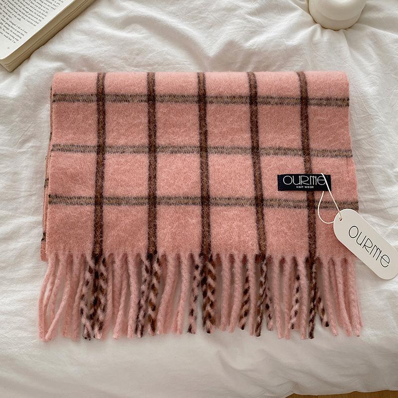 

Клетчатый шарф, женский, студенческий, с кисточками, шаль, парный, толстый, теплый шарф 200*40cm розовый
