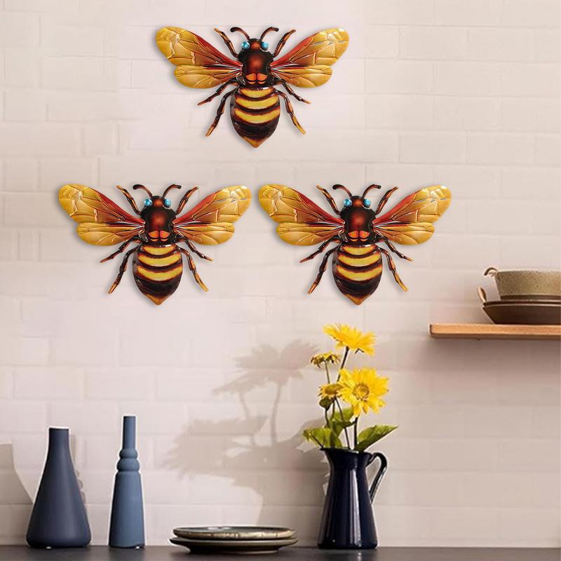 Bee Home Decor Metal Bee Wall Decor 3X Metal Decorations For Nursery Bathroom Kitchen Weather-Resistant Rust-Proof Sculptures