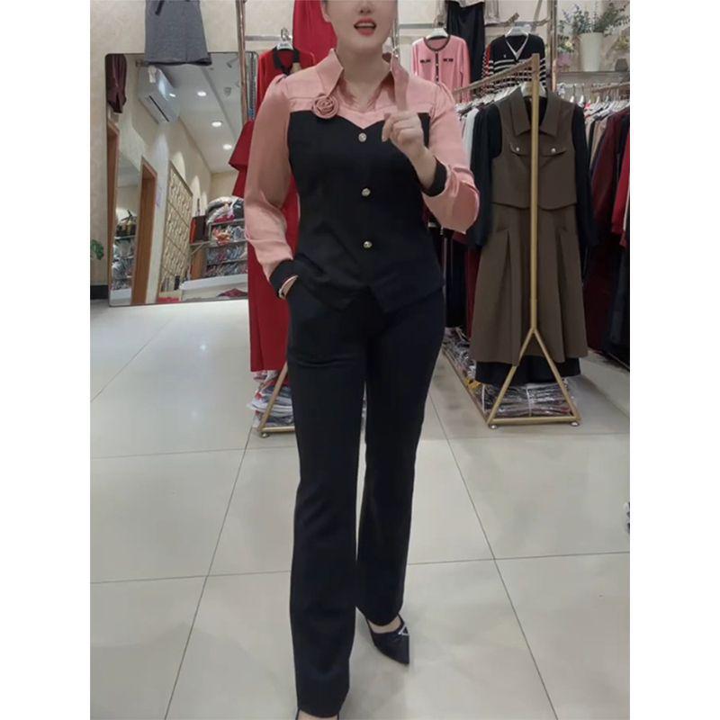 

Весенняя мода 2025 года: Омолаживающий повседневный облегающий костюм-двойка со стичной рубашкой и брюками 2XL (125-135 lbs)