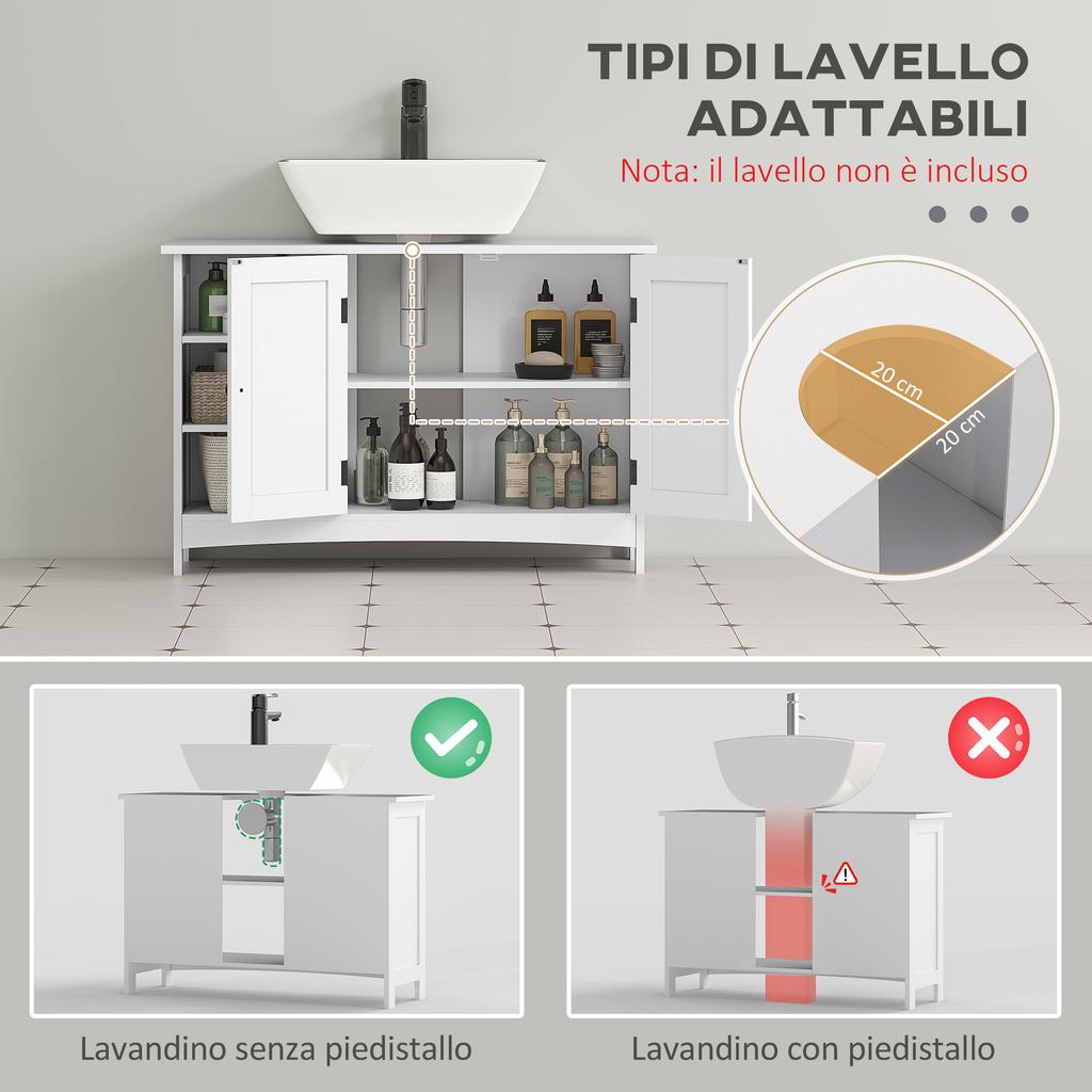 Bathroom Vanity Unit with 2-Door Cabinet and 3 Open Shelves, Made of Wood. 90x30x60cm. White