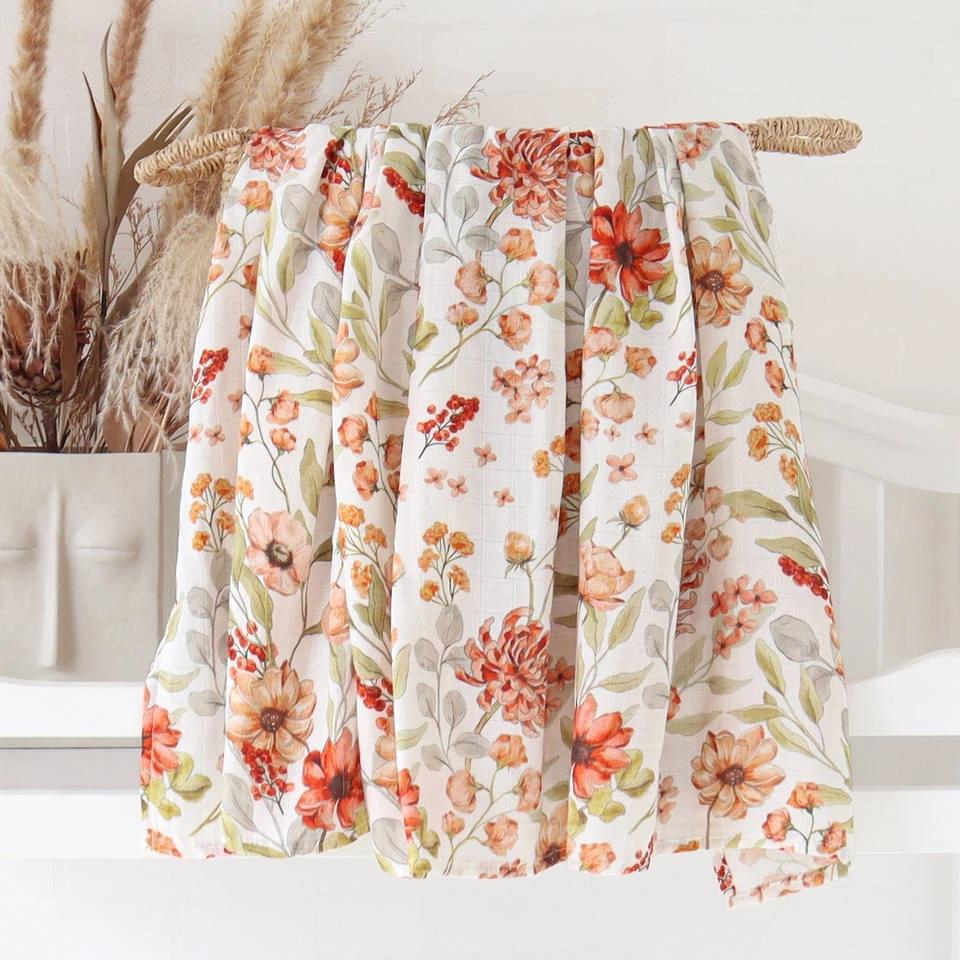 Baby Blankets Newborn Wrap Eucalyptus Leave Printed Organic Bamboo Cotton Muslin Swaddle Bedding Cover Baby Born