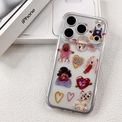 Ins Korean Graffiti Animal Application Apple 17 Mobile Phone Case IP16 Creative 15 Personality 14/13 Transparent Space Case