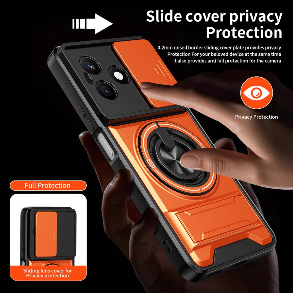 KEYSION Magnetic Phone Case for HONOR X8d Slide Camera Protection Upright Kickstand 360°Ring Shockproof Back Cover for Honor X8d