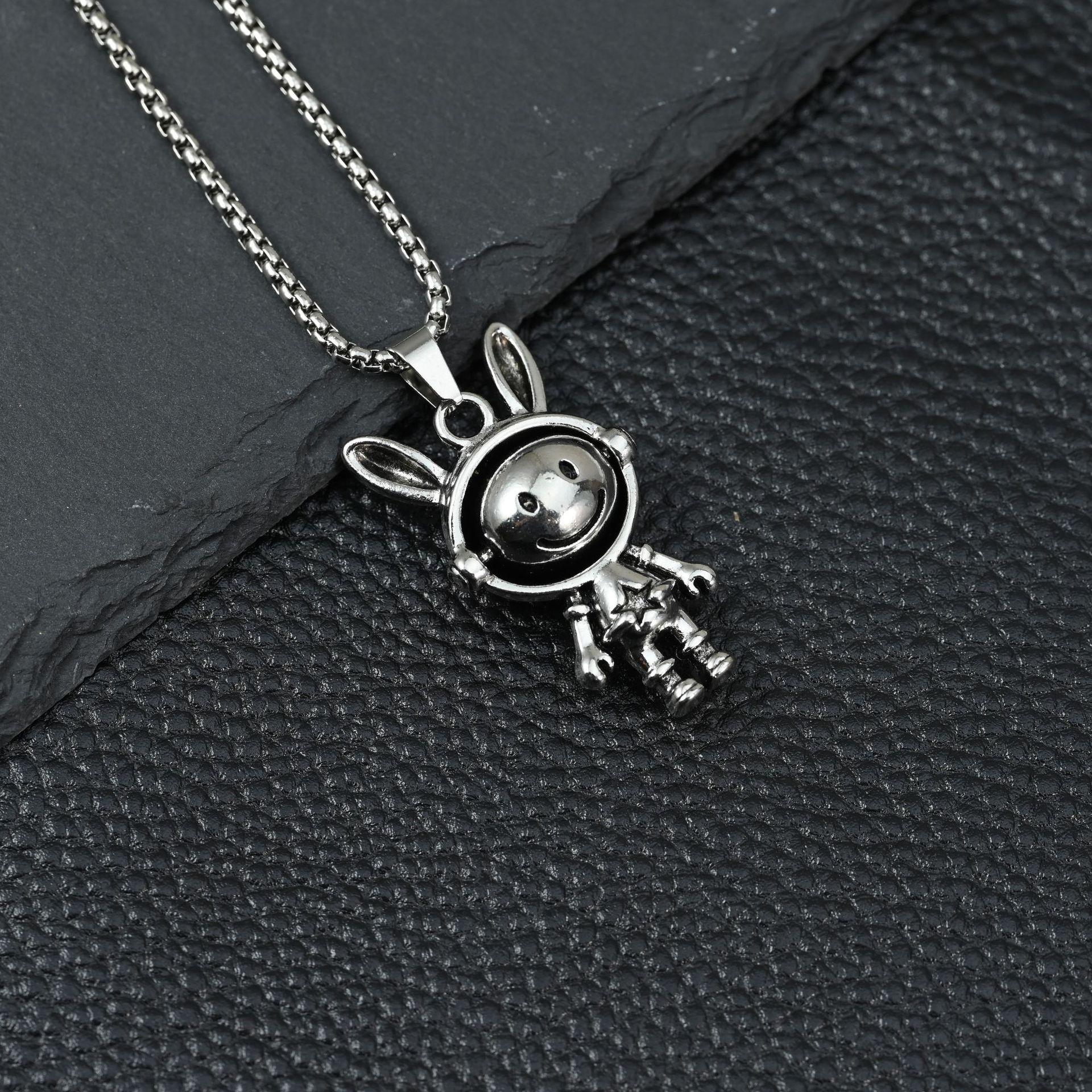 Dancing necklace male trendy hip hop hiphop versatile smiley face bunny necklace sweater chain male and female hip hop pendant