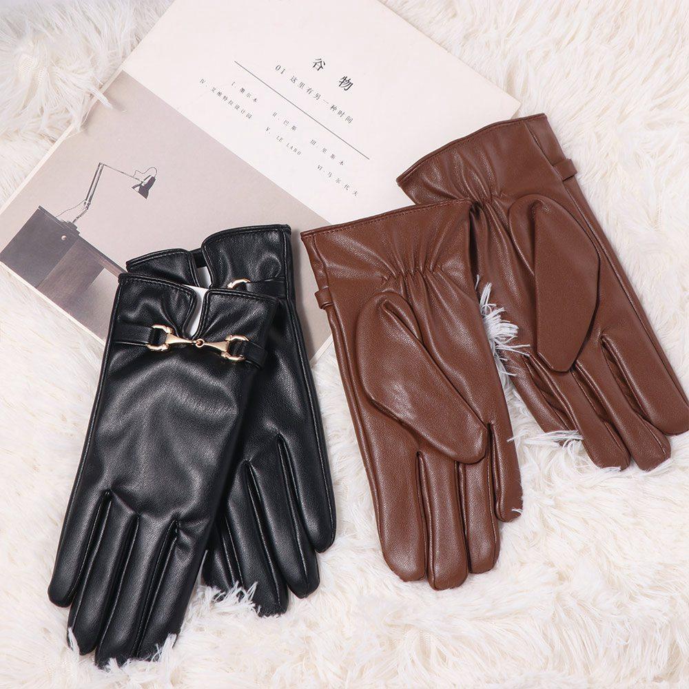 Verdickte Vollfinger-Fäustlinge Kette Handschuhe Schlichte Damen Lederhandschuhe Damen