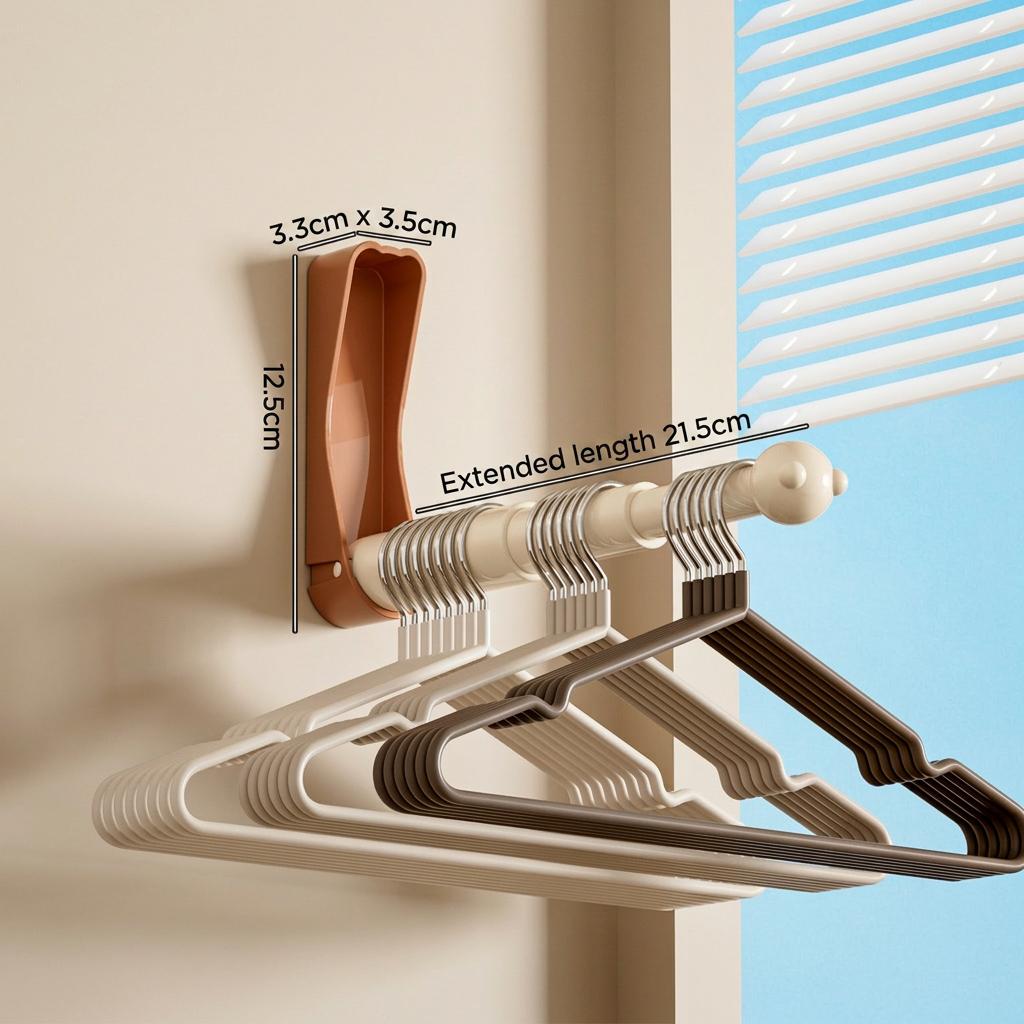 Plastic Hanger Storage No-Drill Adjustable Hanger Holder Retractable Hanger Storage Rack Foldable For Laundry Room Bathroom кремовый