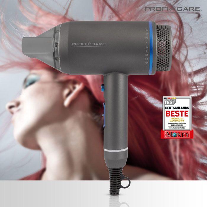 Sèche-cheveux ionique professionnel 3 niveaux de température eclairage led proficare ht 3082 1800w gris