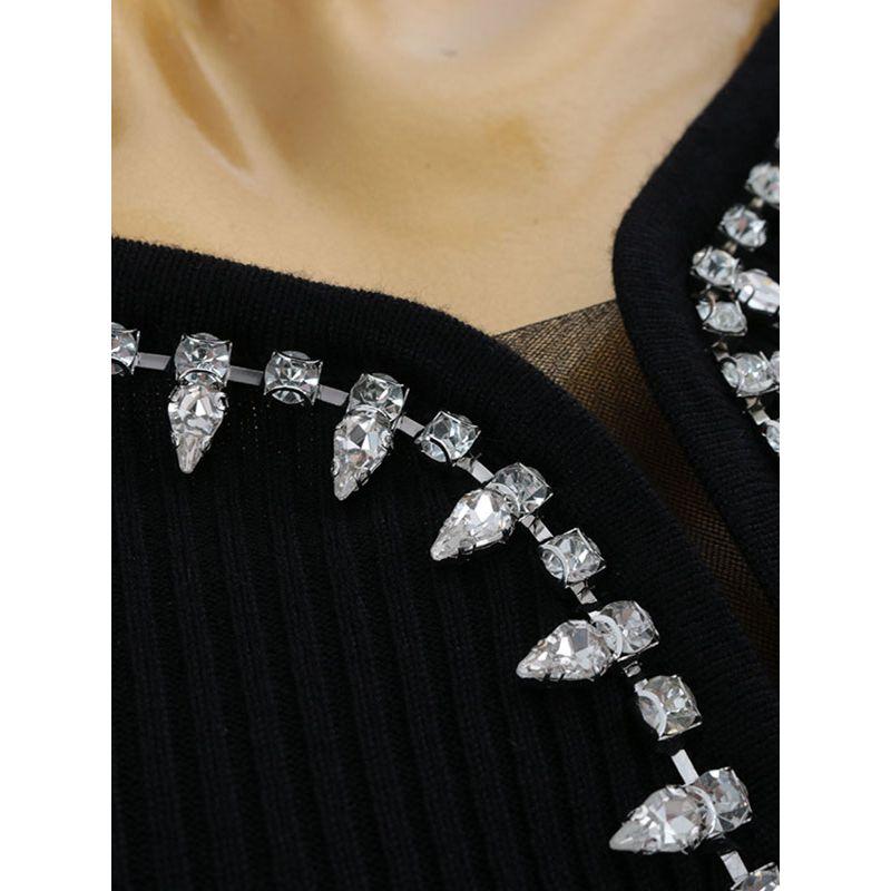 Light Luxury High-End Imported Rhinestone off-Neck Long sleeve dress European and American Open Collarbone Slim fit Slimming Sheath Knitted Skirt