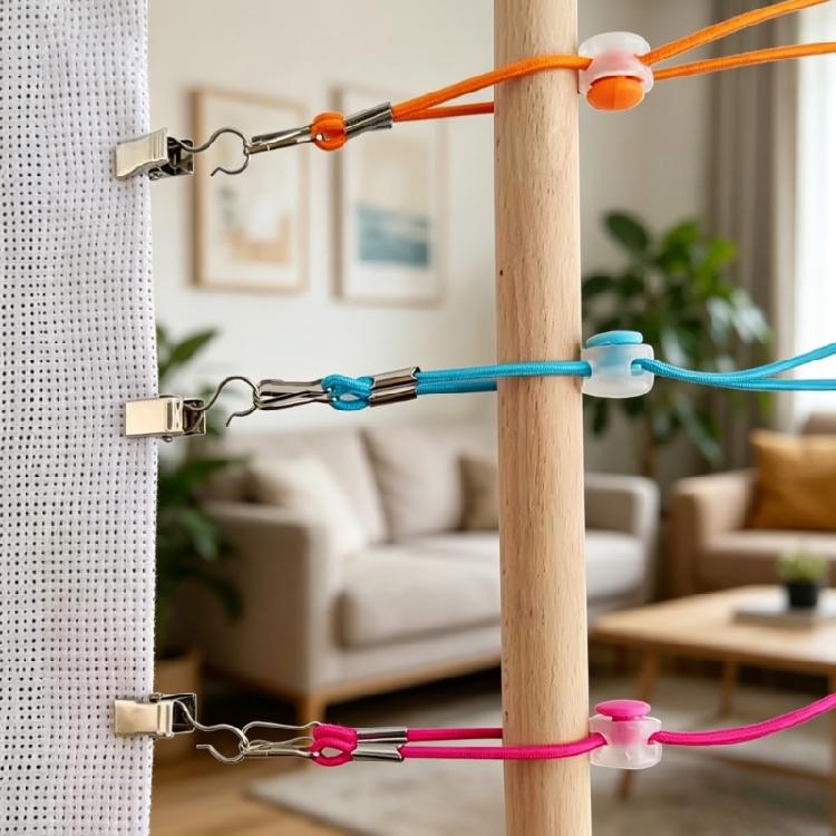 12Pcs Metal Needlework Fabric Holder Clips with Elastic Cord Embroidery Fabric Hugger Clips Tool for Stitching Frame