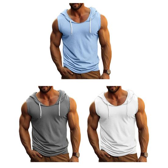 Herren-Tanktop mit Kapuze, einfarbig, ärmellos, Fitness-Unterhemd, Bodybuilding-Weste, Muskel-T-Shirt für Sport, Fitnessstudio, Alltag