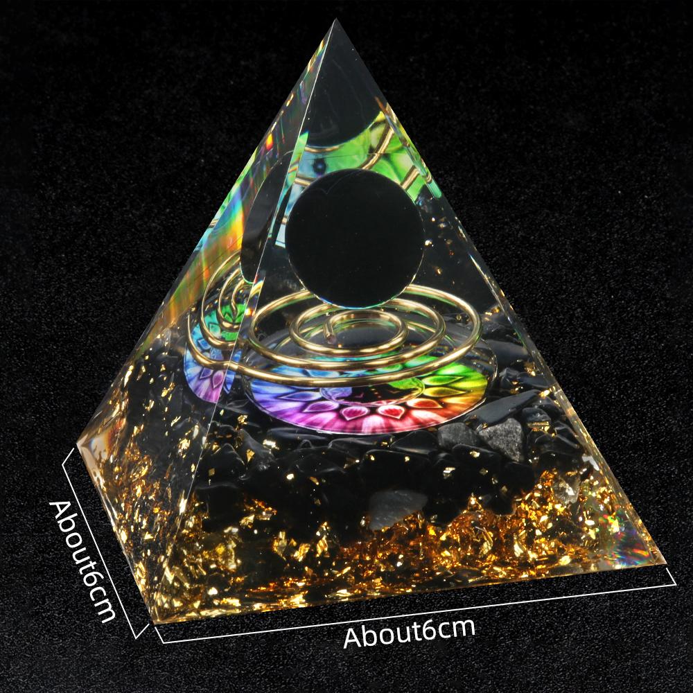 Crystal Devil's Eye Pyramid Natural Crushed Stone Lapis Lazuli Dropping Resin Home and Office Desktop Decoration Crafts 6x6cm