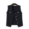 Women Single Breasted Denim Vest Autumn Winter Solid Casual Turn Down Collar Pocket Sleeveless Short Jean Coat Streetwear