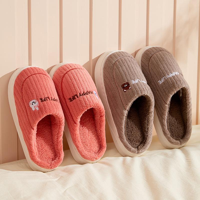New cotton slippers women's thick-soled non-slip couple's home confinement shoes velvet autumn and winter bag head shoes men