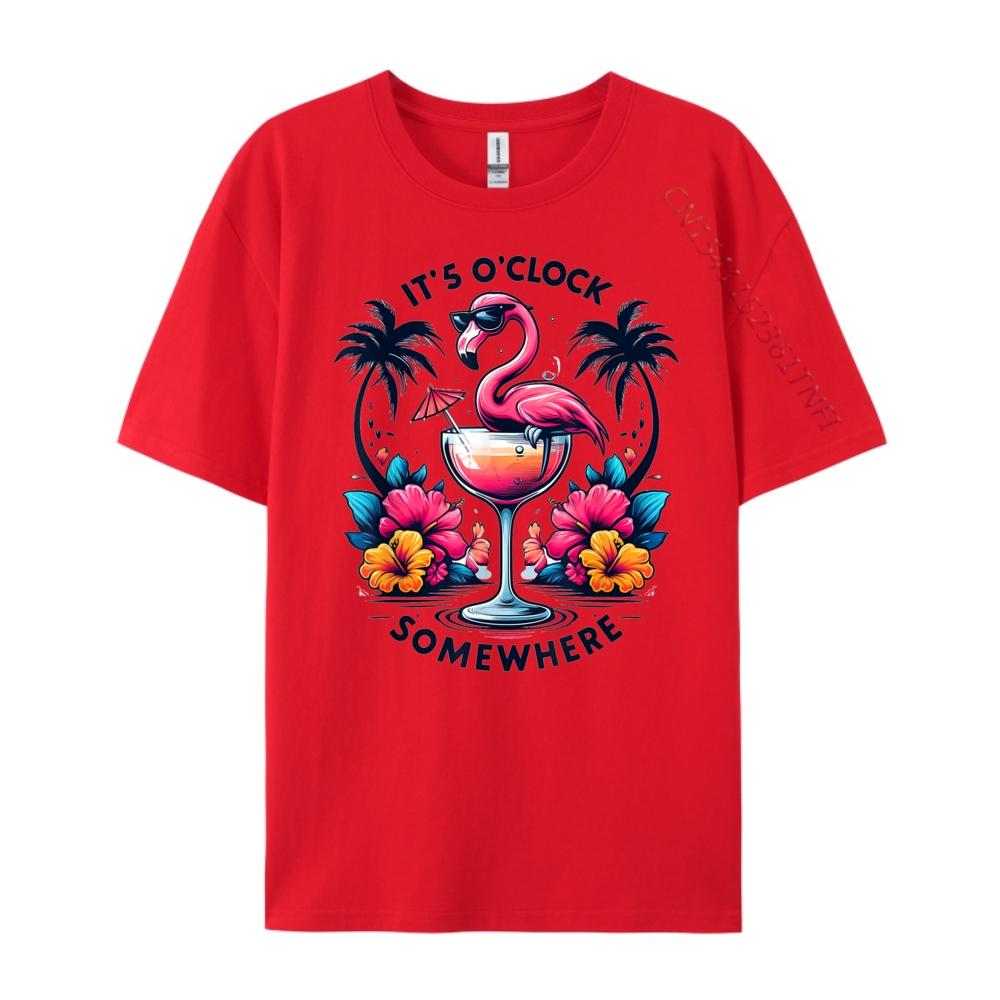 Its 5 OClock Somewhere Flamingo Beach Vacation Drinking 3d Printed T Shirts Youth Anime Street