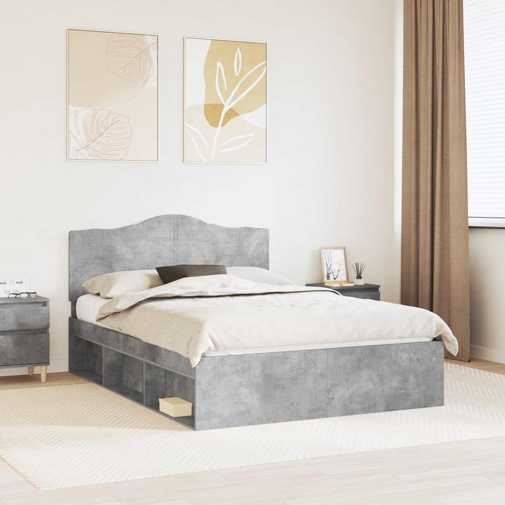 Bed Frame with Headboard  Concrete  140 X 200 Cm Solid Pine Wood