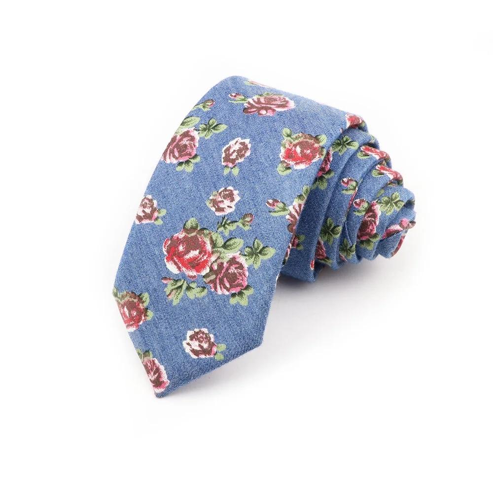 Cotton Tie, Blue, Denim Tie, For Men, Skull, Necktie, Wedding Party, Casual Slim Neckties,