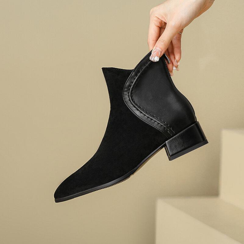 

Корейская версия новых ботинок на низком каблуке с задней молнией и низким голенищем, женские ботинки большого размера на резиновой подошве, с круглым носком, удобные осенне-зимние 39 чёрный