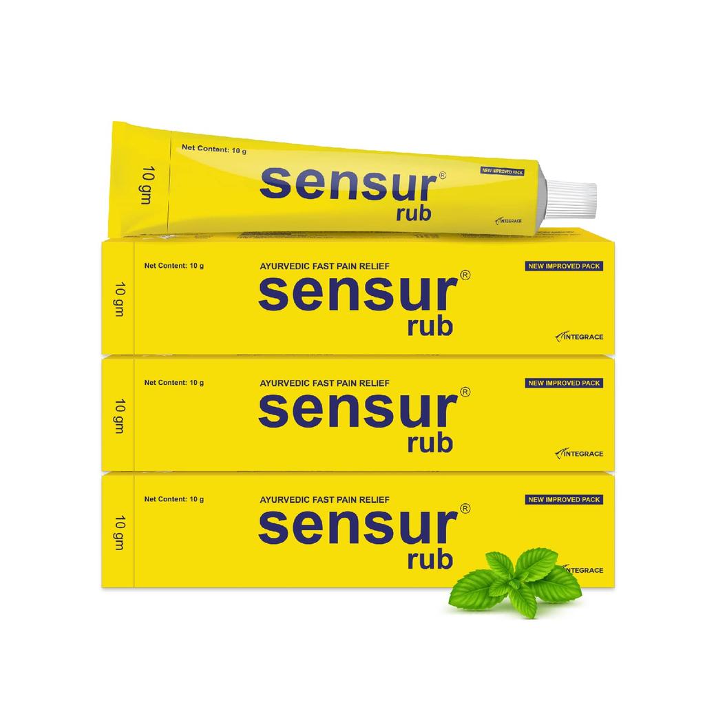 Sensur Natural Ayurvedic Pain Relief Rub 10g Pack of 3 | Fast Acting Muscle & Body Pain Relief