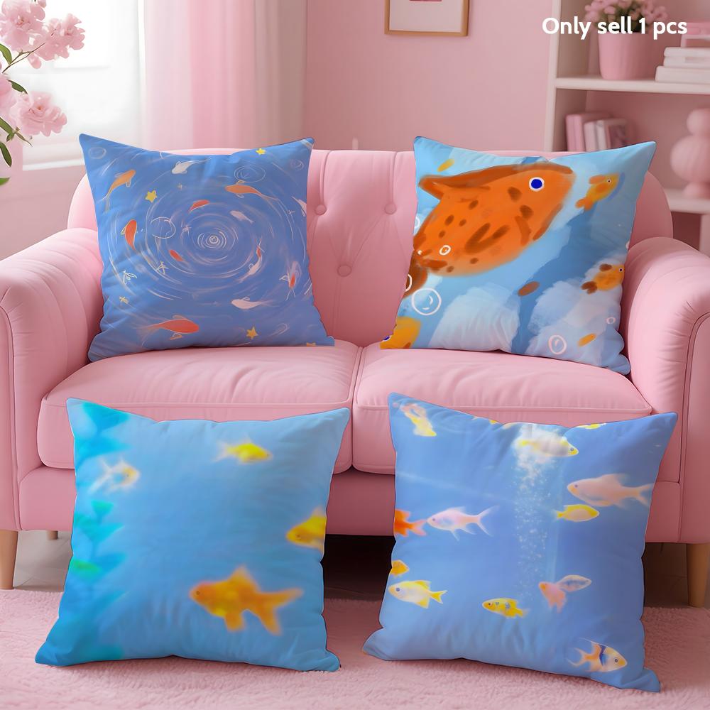 Goldfish Art Cushion Cover Soft Short Plush Double-Sided Printing Home Decor Machine Washable Pillow Case Gift