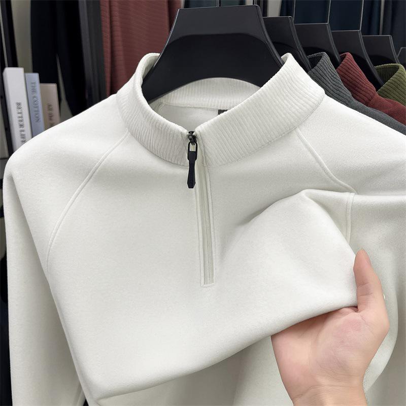 Men's Double-Sided Brushed Cationic Long-Sleeve Half-High Collar Zipper Sweatshirt