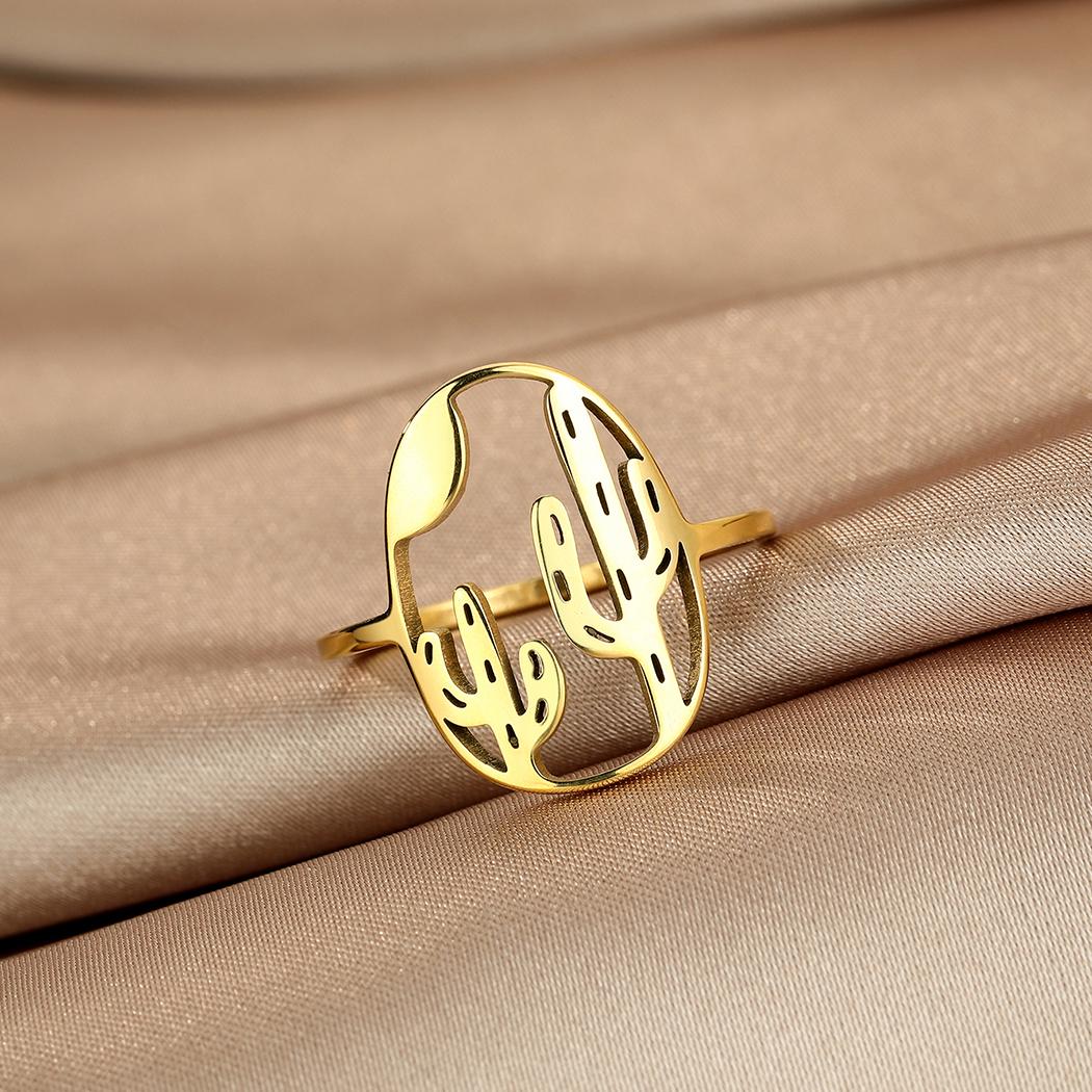 

Kinitial Laser Carved Stainless Steel Jewelry Design Ring, Cactus Ring, Tree Ring Personalized Commemorative Gift Jewelry золотий