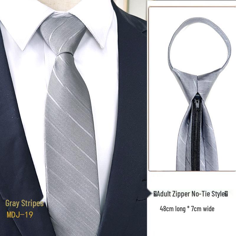 Men's 7cm Easy-Pull Zipper Tie, 1200-Needle Yarn-Dyed Polyester