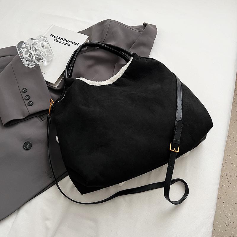 Women Faux Suede Shoulder Bag Lamb Wool Tote Bag Crossbody Bag Large Capacity for Shopping Work