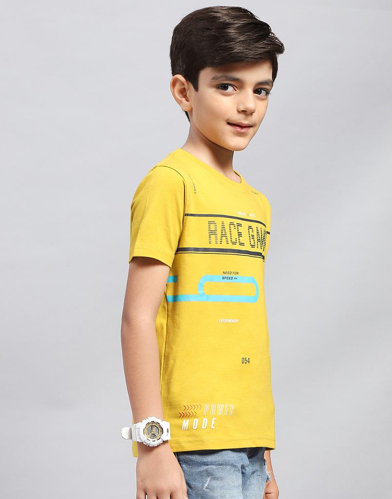 Monte Carlo Boys Yellow Printed Round Neck T-Shirt