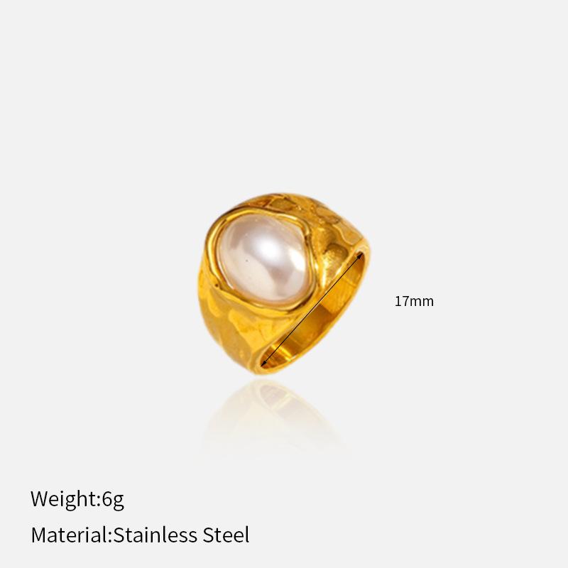 European and American light luxury retro ring tide inlaid large pearl wide-sided geometric simple personalized glossy ring spot