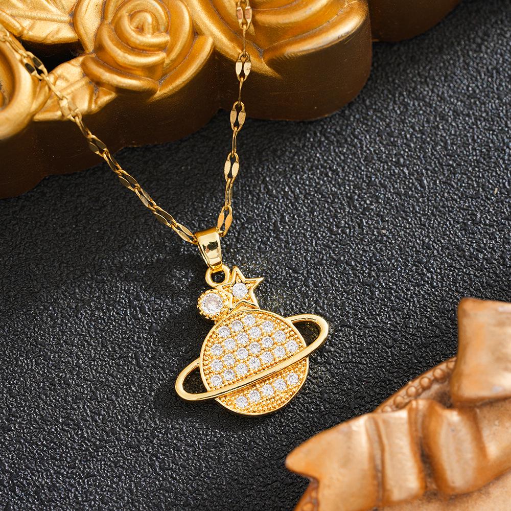 Elegant Saturn Smiley Face Pendant Necklace - Light Luxury, Versatile Clavicle Chain for Women