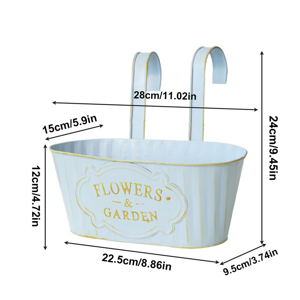 Metal Iron Hanging Flower Pots Wall Mounted Window Box Outdoor Plants Planter Railing Planter Oval Hanging Pot for Fence Garden