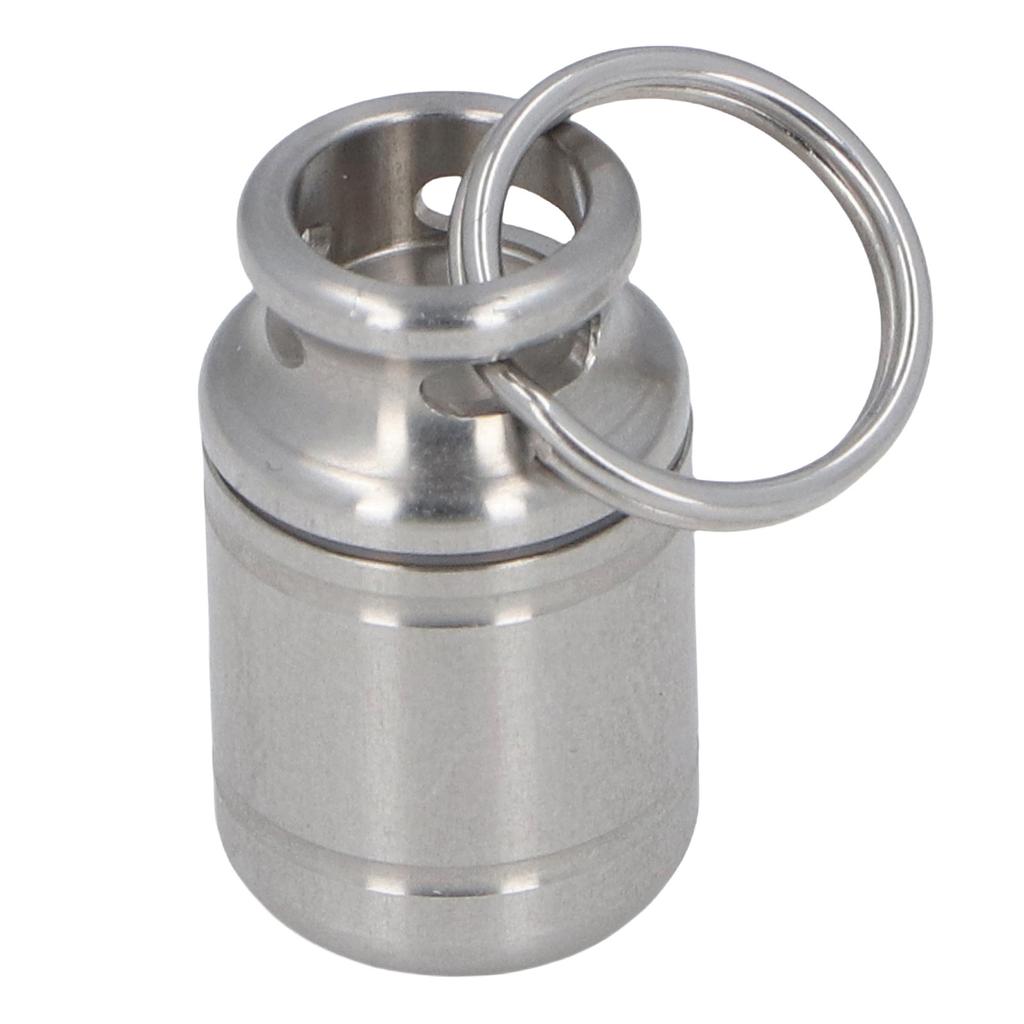 Small Portable Keychain Medication Container Organizer Airtight Stainless Steel Vitamin Holder for