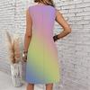 Plus Size V Neck Sleeveless Dress Creek Side Tree Shade Watercolor Print For Courtyard Leisure Time