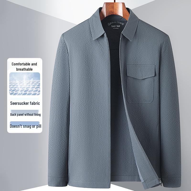 High-End Spring Business Casual Jacket - Turn-Down Collar, Zipper, Lightweight Executive Workwear