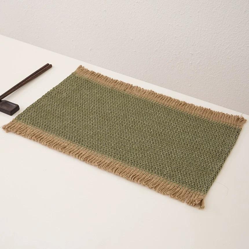 4 PCS Boho Tassel Paper Woven Braided Placemats 12x18inch Aesthetic Natural Rustic Place Mats for Dinner Party Beach Table Decor
